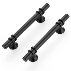 5 PCS 63/8 Inch Matte Black Cabinet Pulls 4 Inch Hole Center Handles