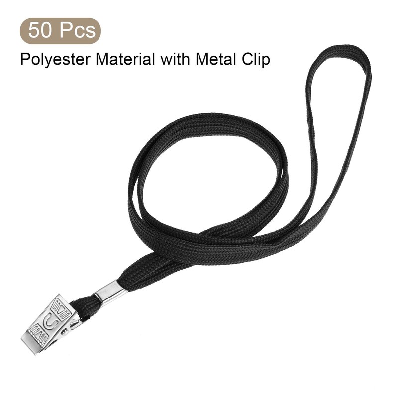 50 Pcs Flat Lanyards with Clip Neck ID Card Badge Holder, Black gallery
