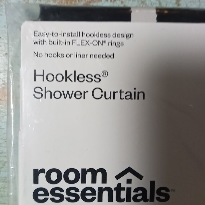 Hookless Shower Curtain Uses No Hooks Or Liner White Squares On Black 71" X 74" gallery