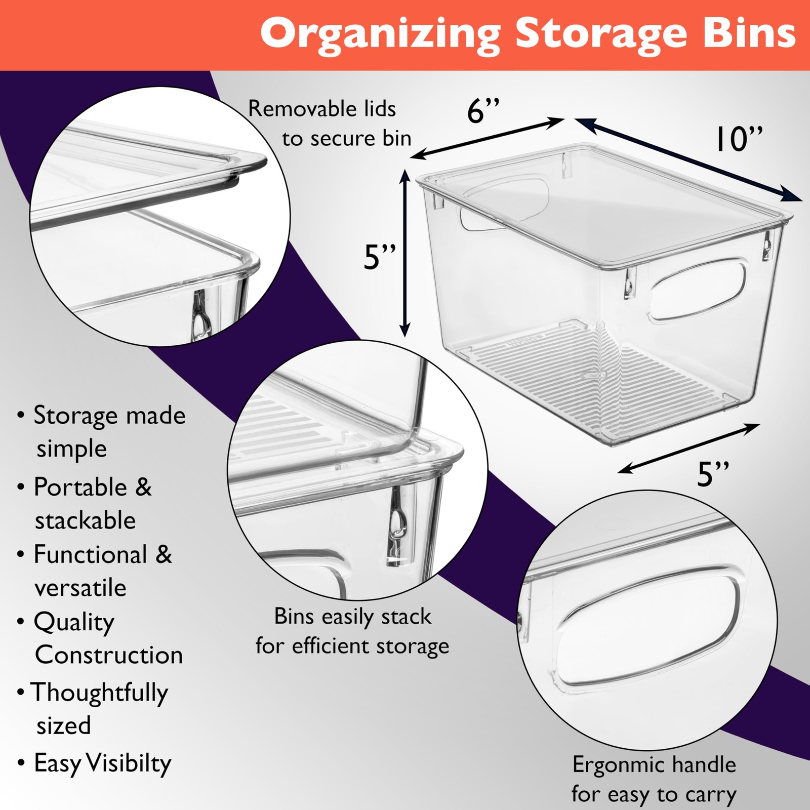 CLEARSPACE Plastic Pantry Organization and Storage 10"L x 6"W x 5"H, Clear gallery