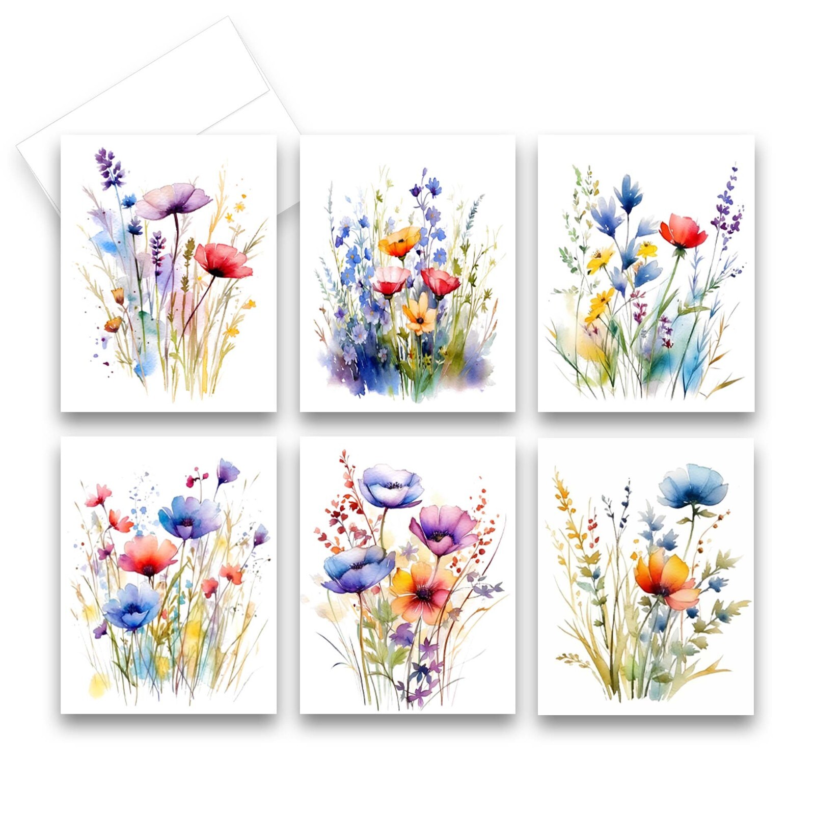 12 Assorted Notecards with envelopes - Watercolor Wildflower ( 2 of each gallery