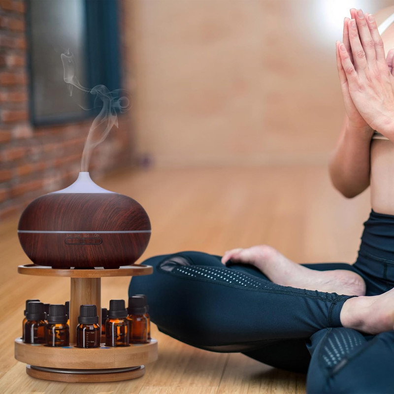 Bamboo Essential Oil Diffuser Holder Carousel - 2 Tier Rack for Bottles gallery