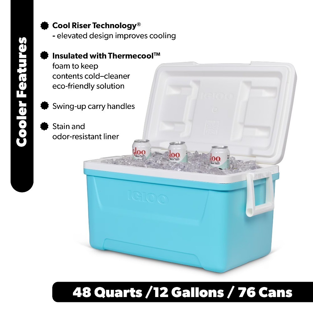 Large Capacity Hard Sided Ice Chest Cooler with Wheels, Aqua Blue and White gallery