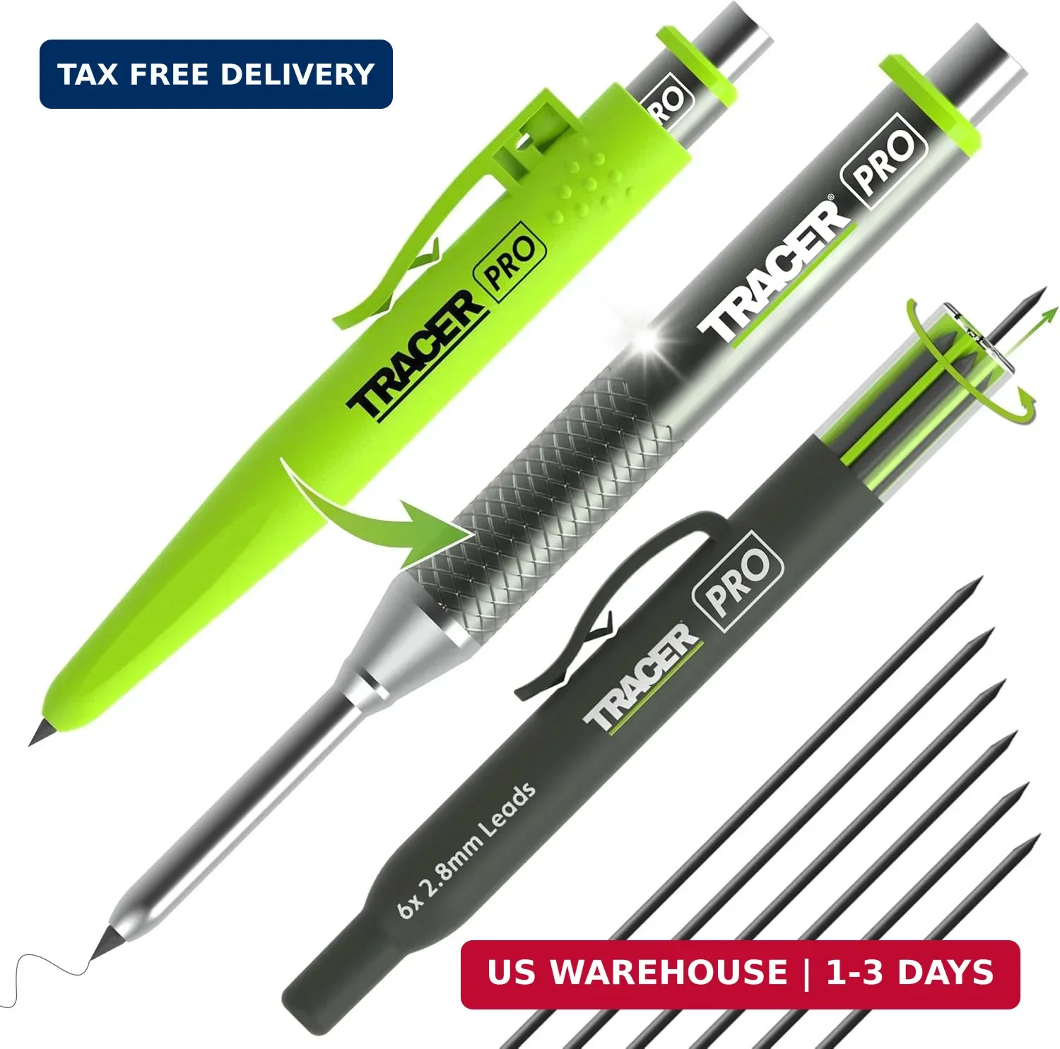 Tracer Pro Aluminum Deep Hole Construction Pencil - Durable Mechanical Carpenter gallery
