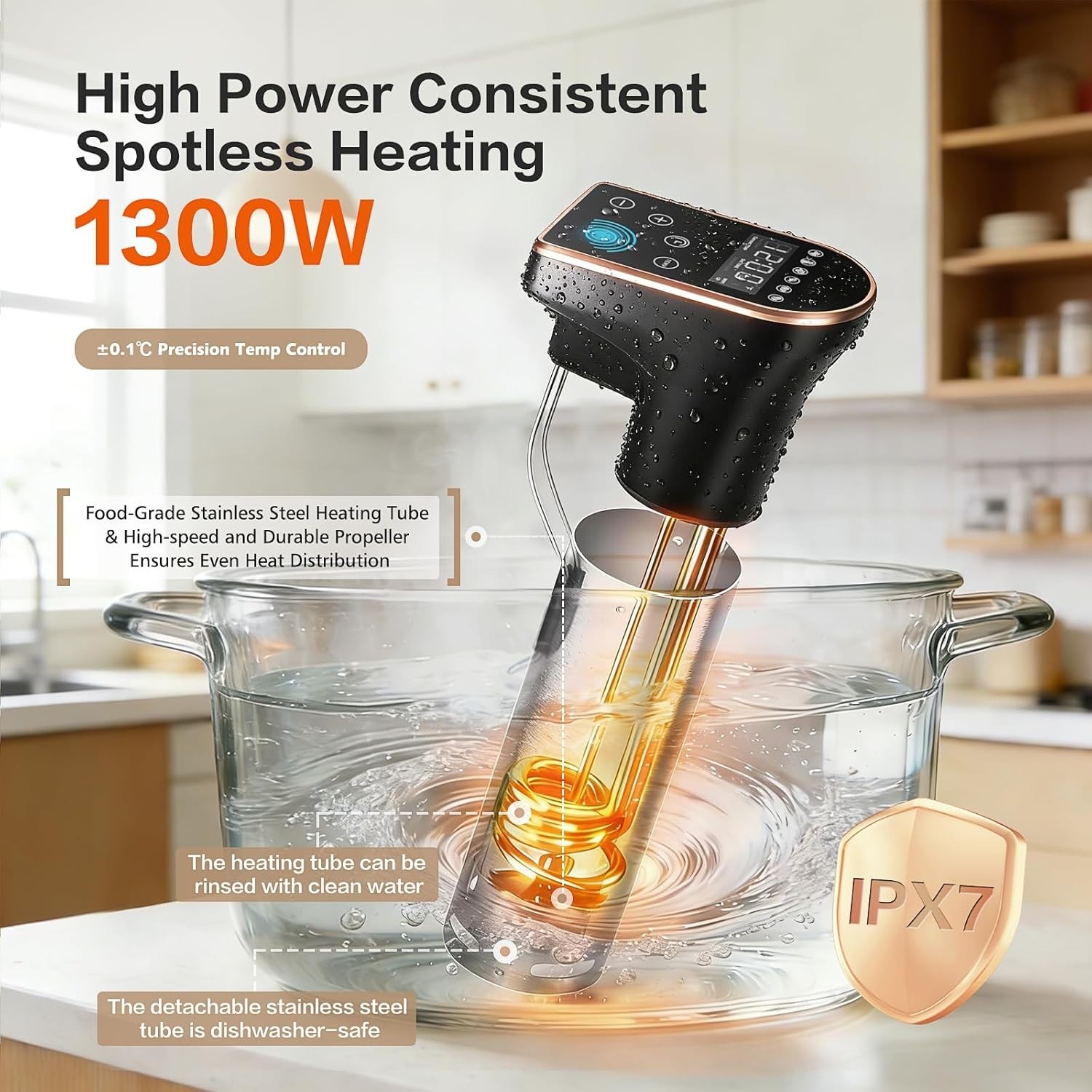 1300W Sous Vide Cooker - Waterproof, Quiet, 6 Gourmet Meal Presets gallery