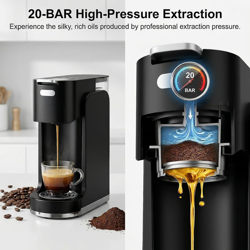Versatile Single Serve Coffee Maker: Hot/Iced, 20 Bar Espresso, 3 Sec Heat-Up gallery
