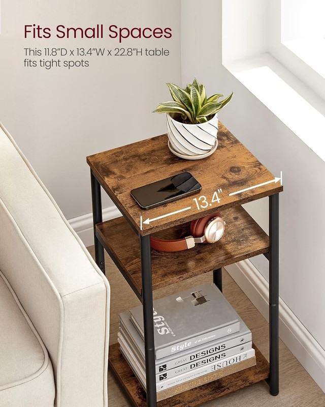 Compact 3-Shelf Side Table - Versatile Rustic Brown & Black Finish for Any Room gallery