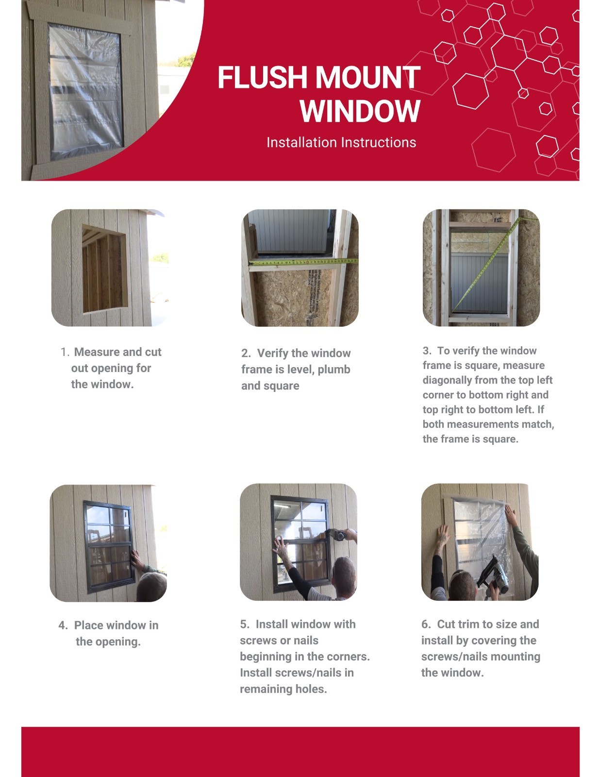 OCTAGON Shed Window, PVC-Plastic, Flush Mount, Tempered Glass, Self-Trim, Gable gallery