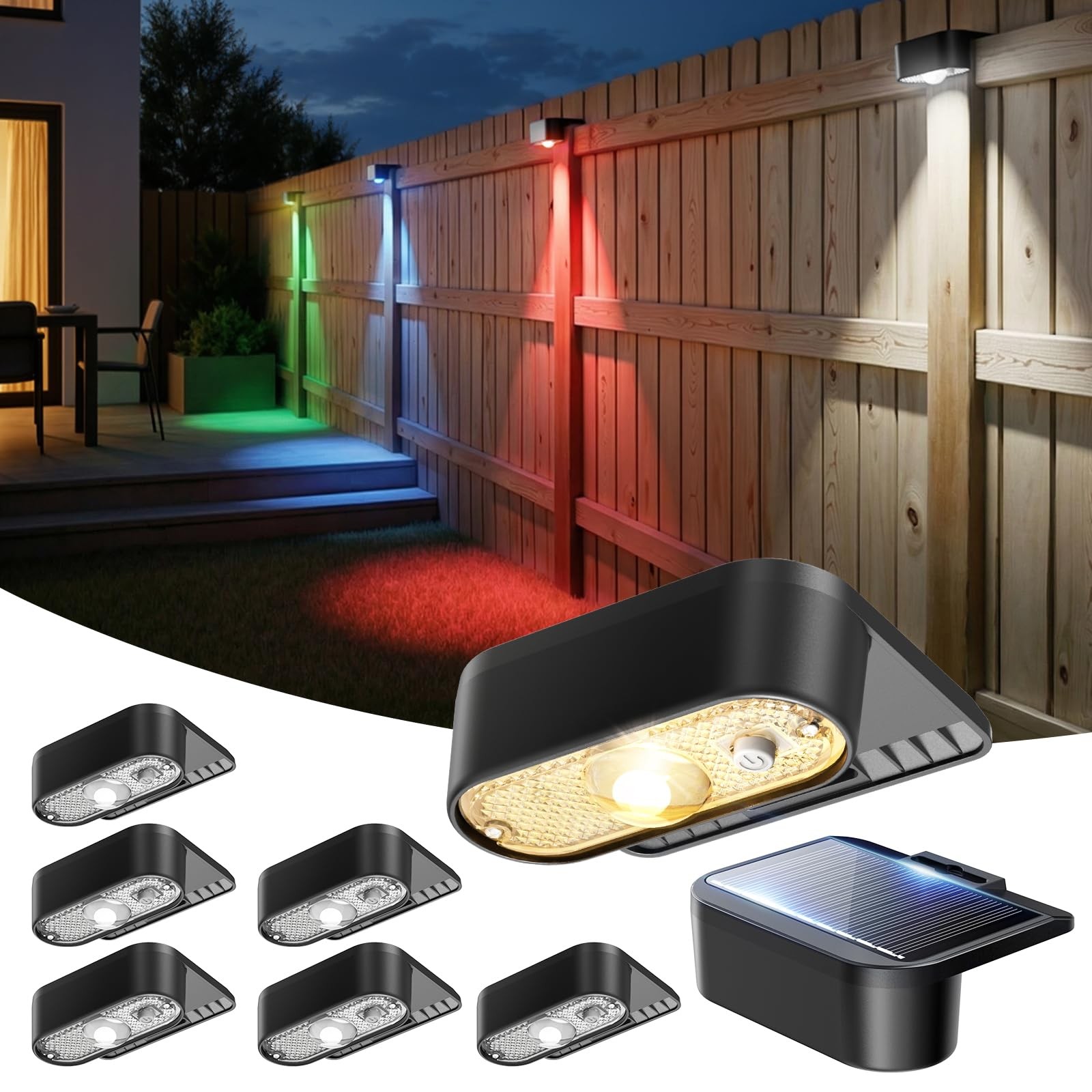 Solar Deck Lights Outdoor 8 Pack, Solar Fence Lights Waterproof IP44, 9 Fixed... gallery