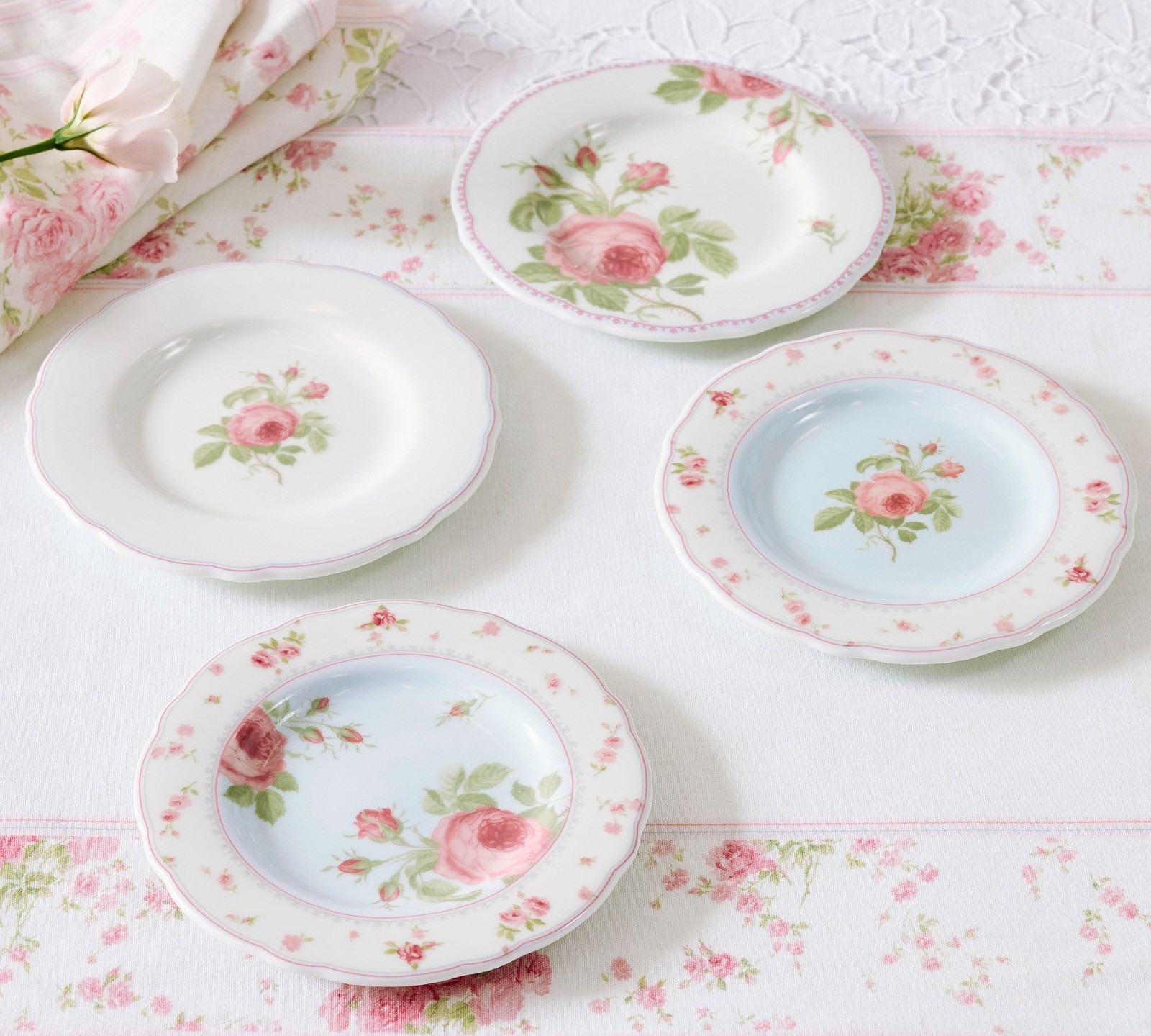 LoveShackFancy Garden Floral Porcelain Appetizer Plates - Mixed Set of 4 gallery