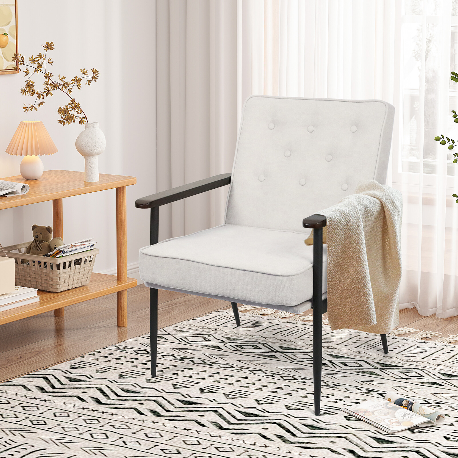 Accent Chair Upholstered Retro Sofa with Armrest Lounge Furniture Living Room gallery