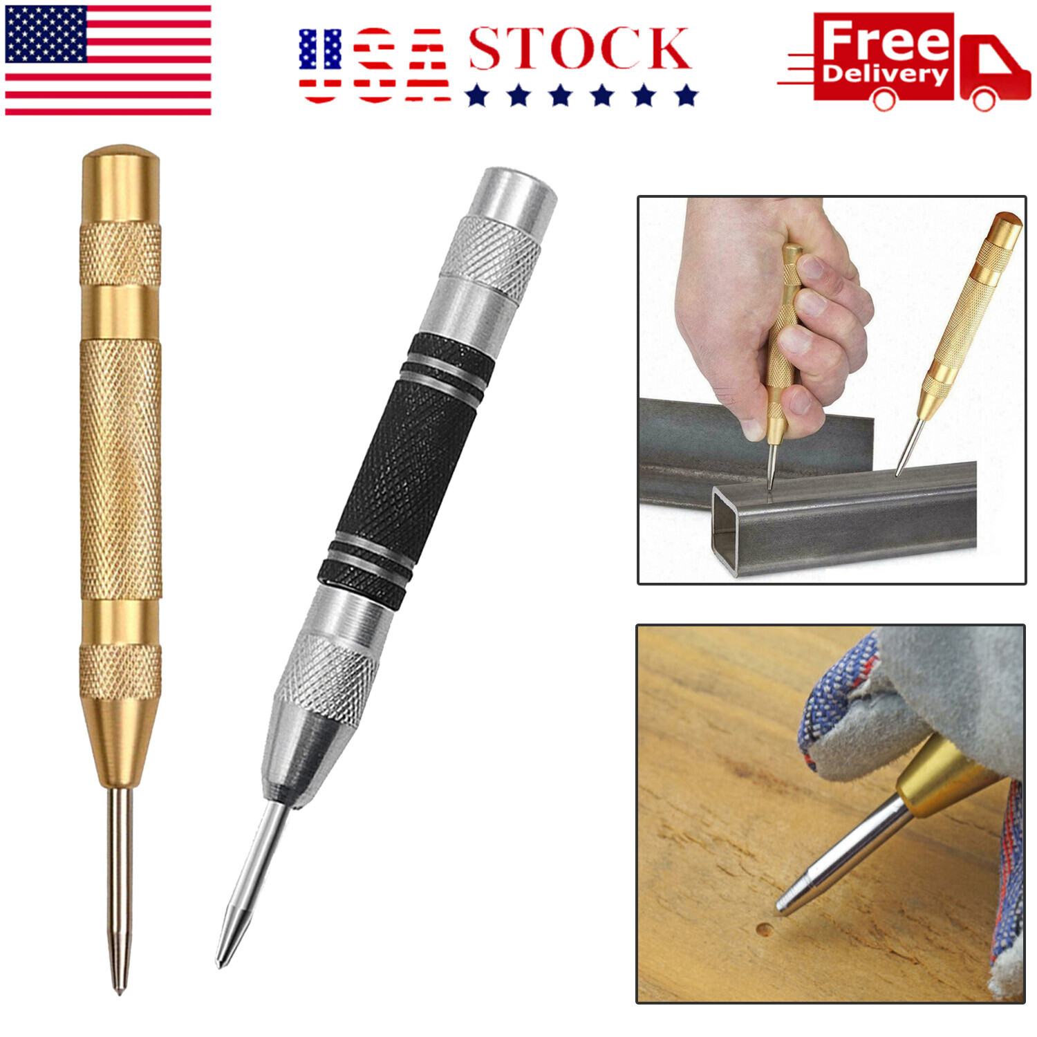 2PC Automatic Center Punch Strikes Surface Hammer Spring Loaded Window Breaker gallery