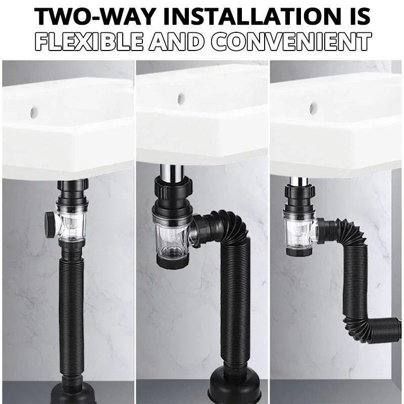 Black Universal Sink Drain Pipe Set Retractable Deodorant Sewer Drainage Water gallery