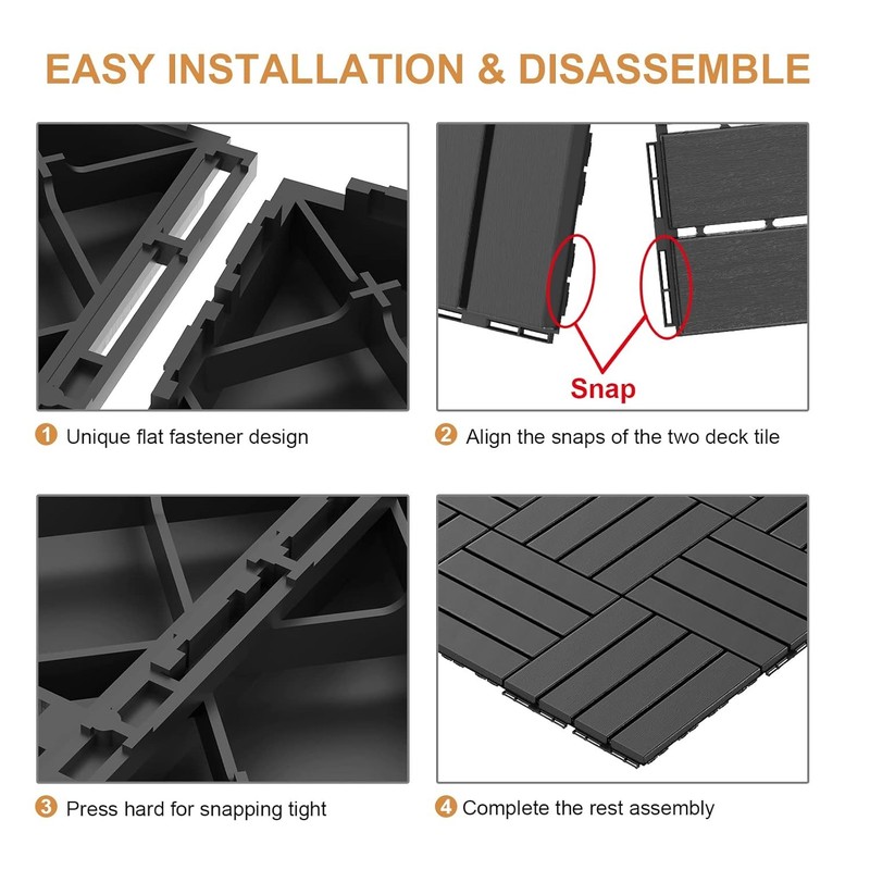 Goovilla Plastic Interlocking Deck Tiles, 36 Pack Balcony Flooring, 12"x12" Wate gallery