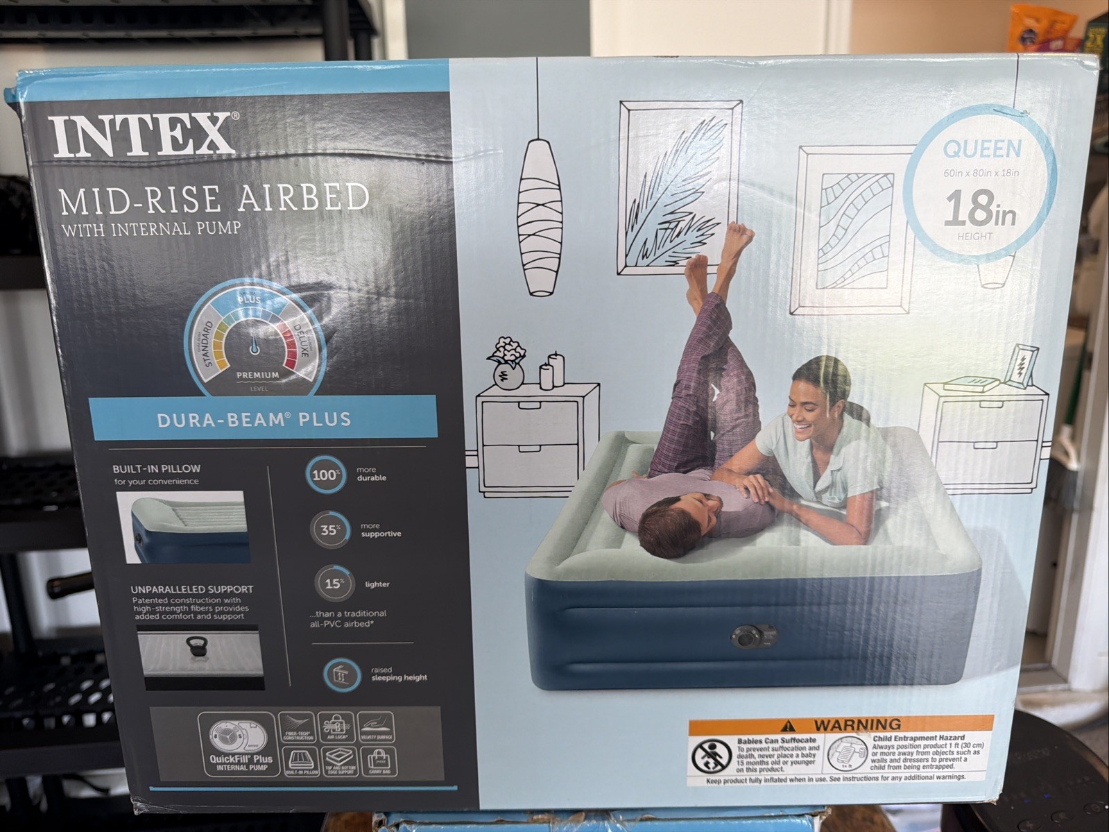 Intex Elevated 18" Pillow Rest Queen Air Mattress with Internal Pump - gallery