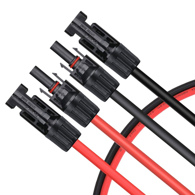 1 Pair Solar Panel Extension Cable Wire Solar Connectors 10 AWG Gauge Black Red gallery