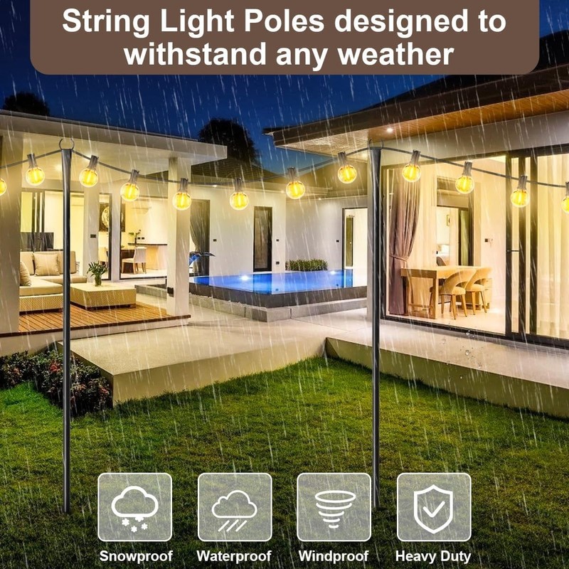 NEW 6 Pack 9FT String Light Poles Outdoor Metal Hanging Patio Garden Party gallery