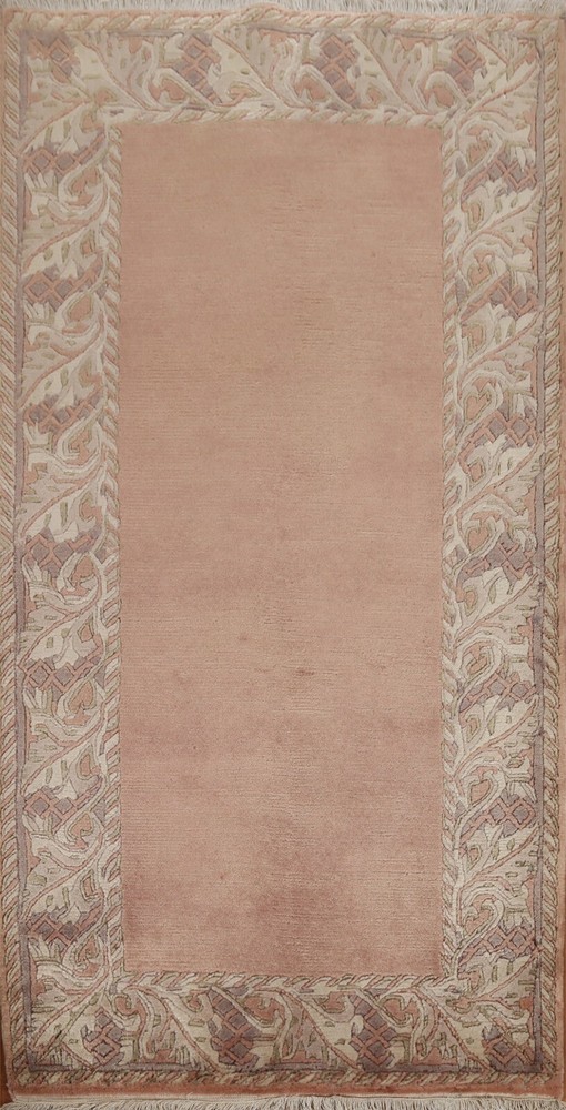 Contemporary Bordered Nepalese Oriental 3'x5' Rug Hand-knotted Plush Wool Carpet
