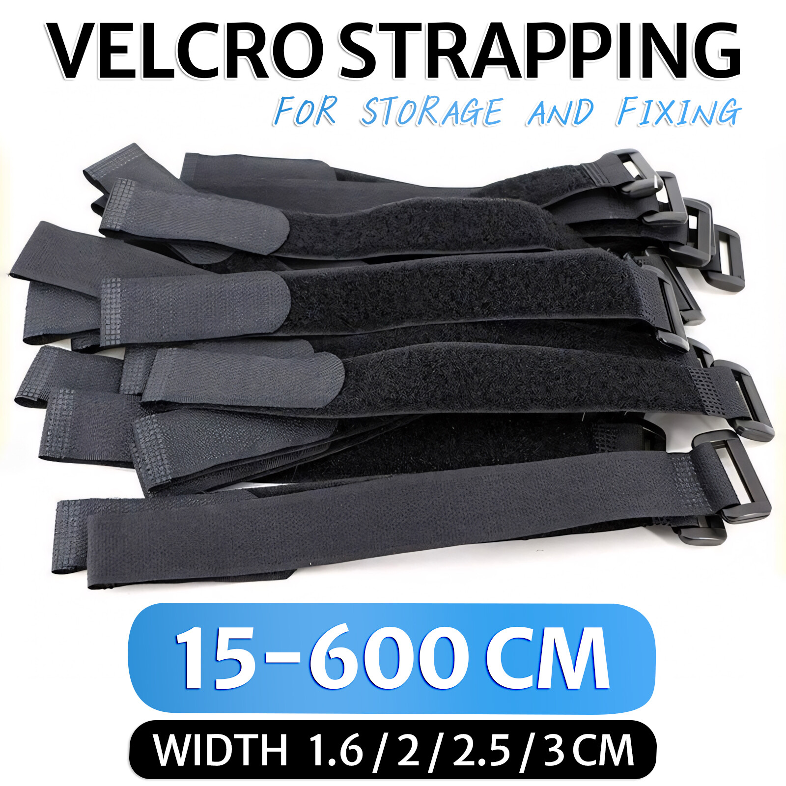 Black Hook and Loop Heavy Duty Strap Strapping Cable Ties with Buckle 15cm-600cm gallery