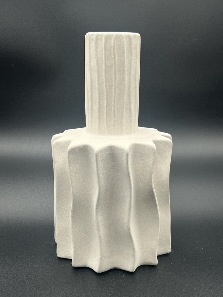 Fluted Modern Off White Matte Texture Ceramic Vase Decor 12” Tall Sculptural