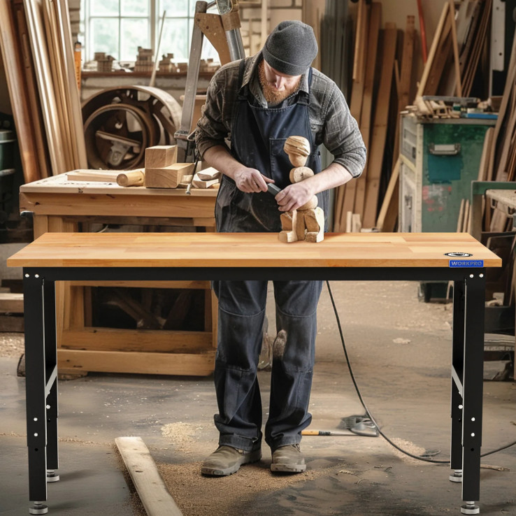 Uimoso Adjustable Height Workbench 60"L x 24"W Work Bench Table w/ Power Outlets gallery