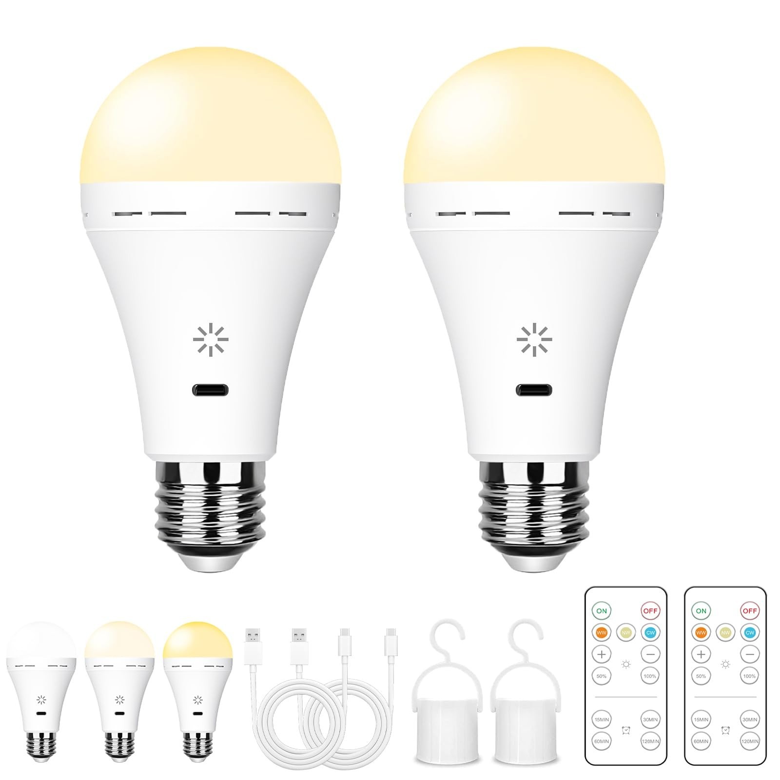 Rechargeable E26 Light Bulbs with Remote, 2600mAh Battery, 3000K-6500K, 40W Equi gallery
