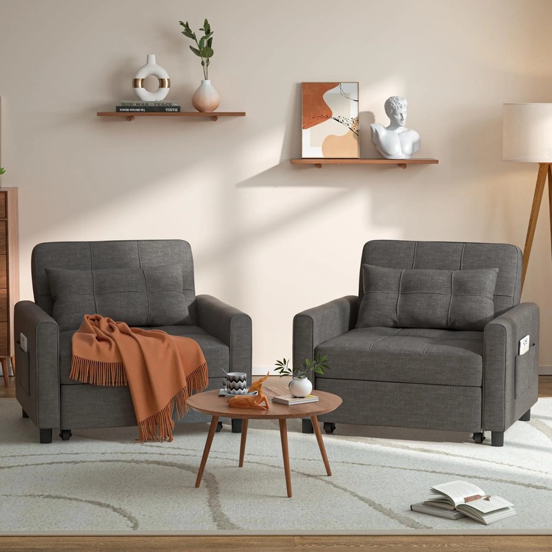 Sleeper Sofa Chair Bed, Convertible Pull Out Couch for Living Room, Dark Gray gallery