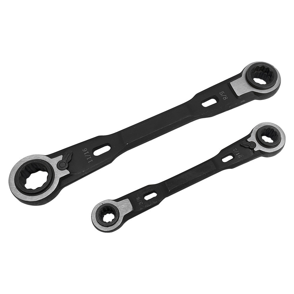 2 Pc 4 in 1 Double Box Ratcheting Wrench Ratch 6 Fasteners Star Spline SAE gallery