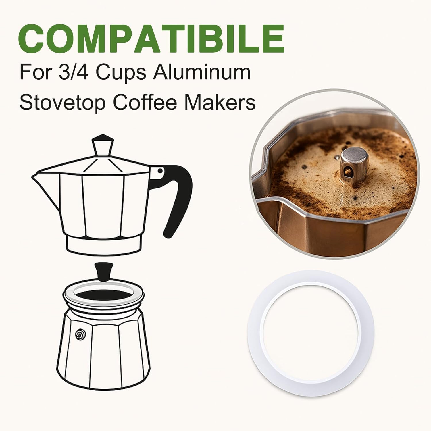 4 Pack Gasket Seal Rings for Bialetti Moka Express Dama 3/4 Cups-Food Grade S... gallery