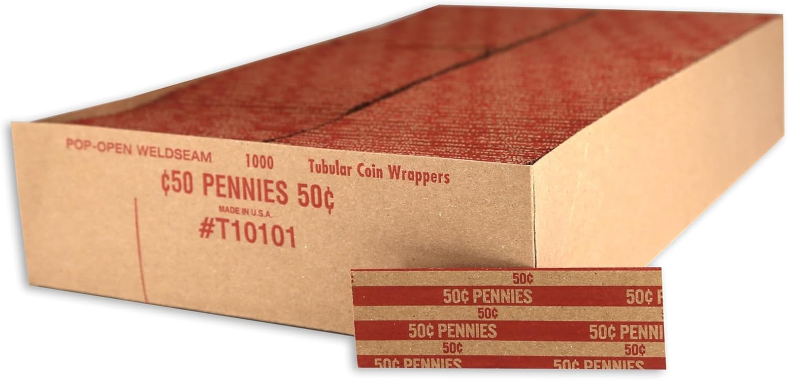 Flat Coin Wrapper, Penny Rolls $.50 Cent Red (1,000 Pcs) gallery