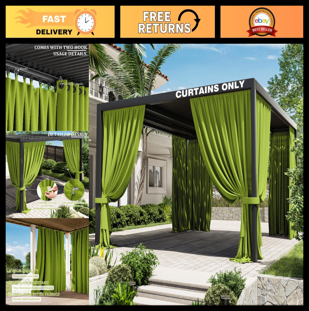 Universal Replacement Privacy Curtains for 12'×14' Gazebo, Waterproof 4-Panels w