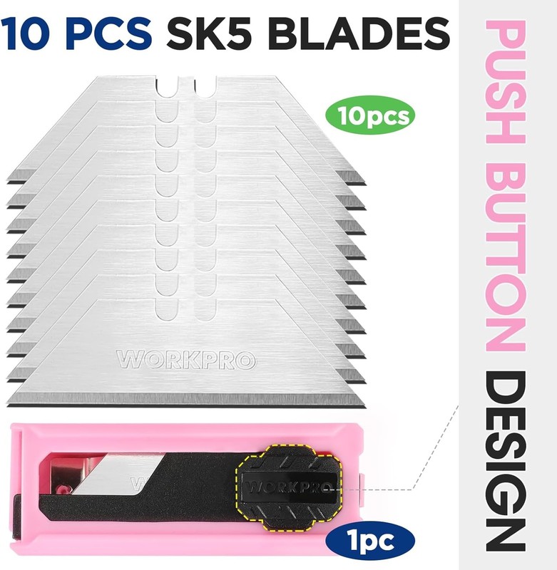 WORKPRO Folding Utility Knife Quick Change Box Cutter Pink Razor Knife 10 Blades gallery