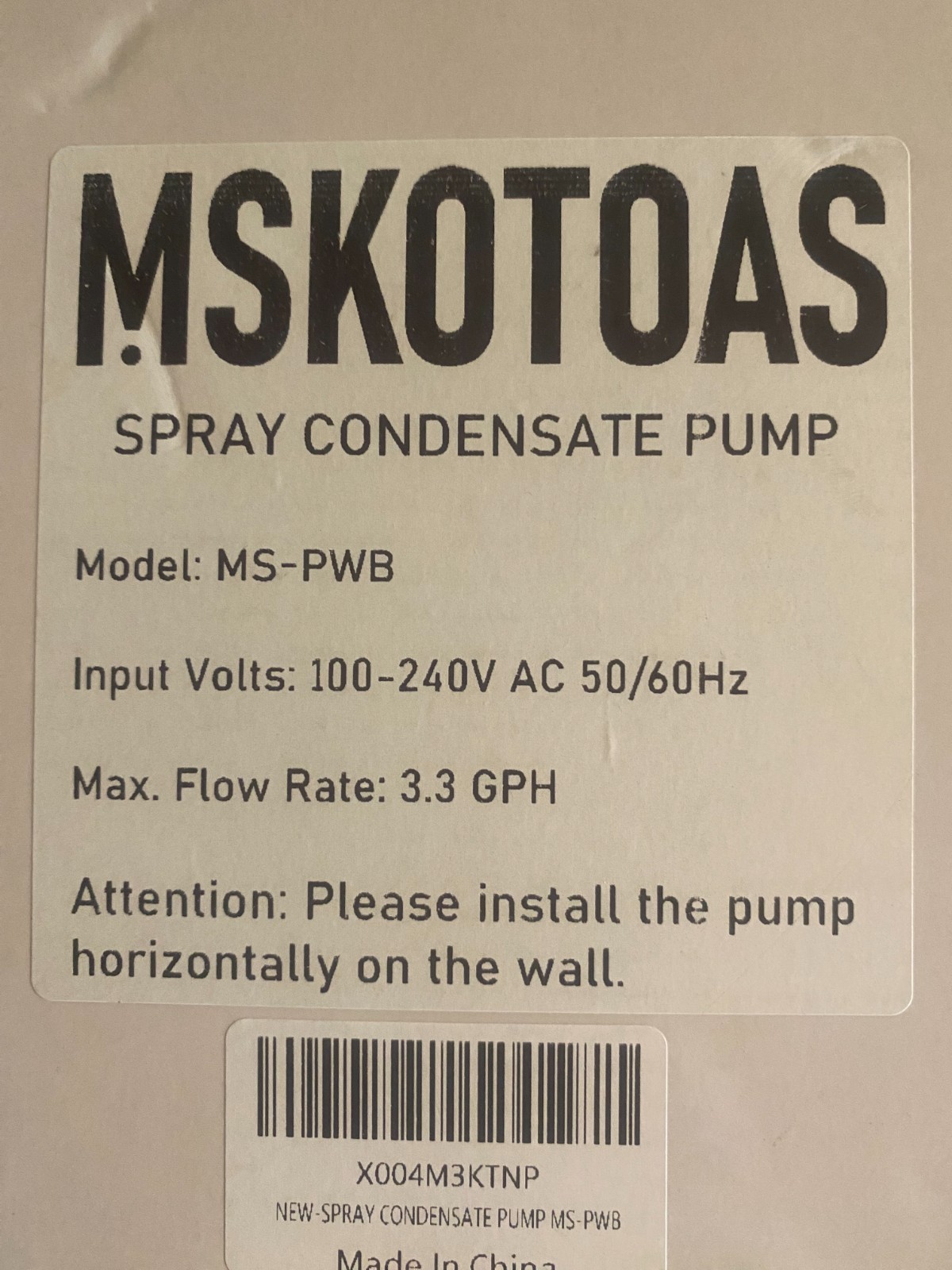 MSKOTOAS MS-PWB Spray Evaporative Condensate Pump 3.3 GPH 100-240V gallery