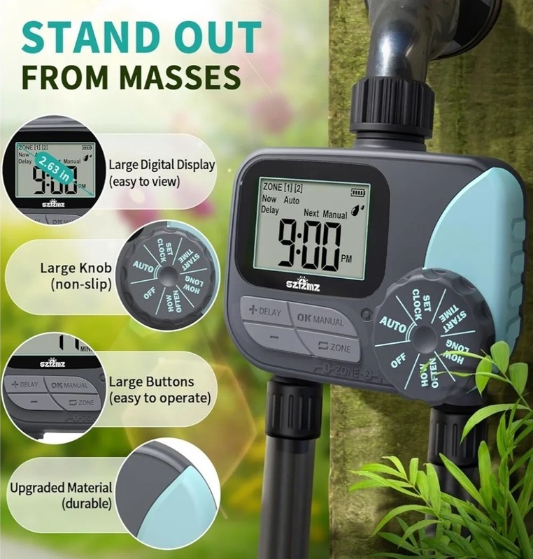 2 outlet Sprinkler Timer Water Timer, Programmable with rain delay Manual/Auto gallery
