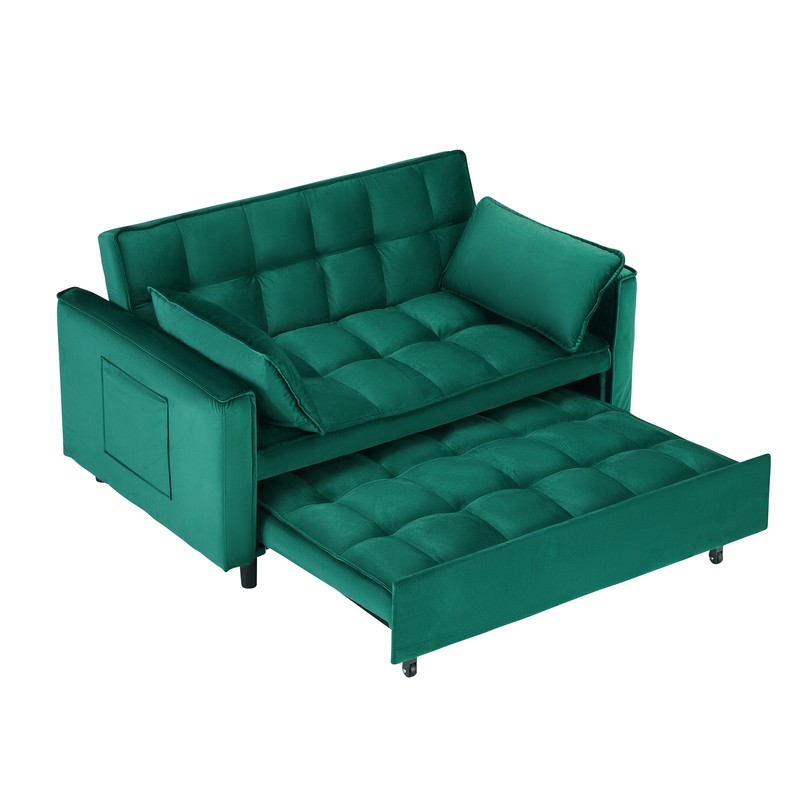 3-in-1 Convertible Sleeper Sofa Bed Modern Velvet Loveseat Couch w/Pull Out Bed gallery