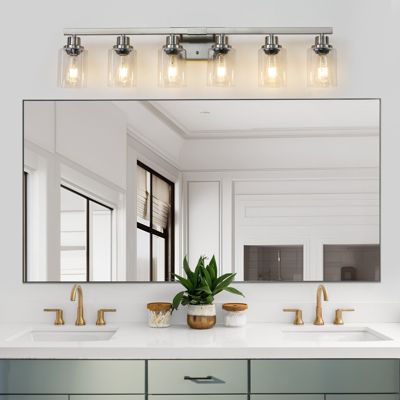 LED Silver 37 In Modern Vanity Light Fixtures 6 Lights Wall Sconces for Bathroom gallery