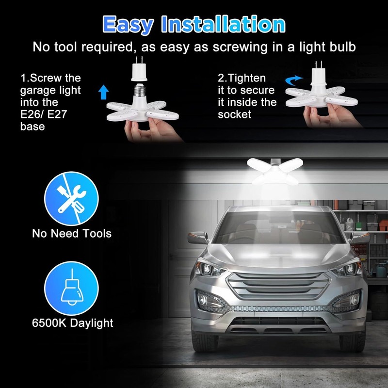 2-PACK E27 LED Garage Light Bulb Deformable Ceiling Fixture Lights Workshop Lamp gallery