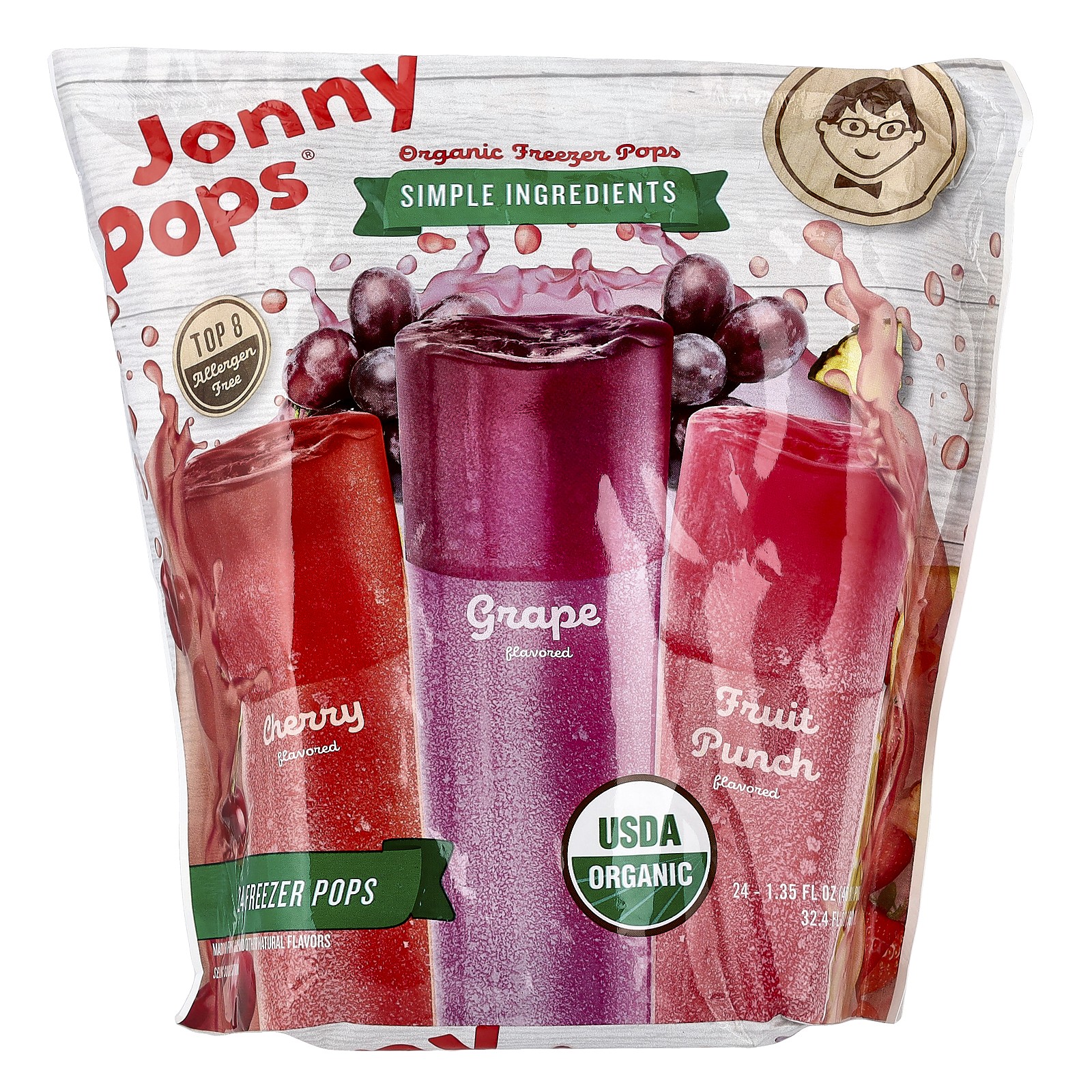 Organic Freezer Pops, Cherry, Grape, Fruit Punch , 24 Count, 1.35 fl oz (40 ml) gallery