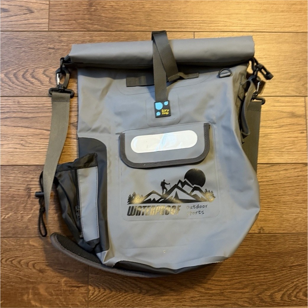 iory bag Waterproof Hiking Backpack Nylon Roll-Top Gray Reflective Patch