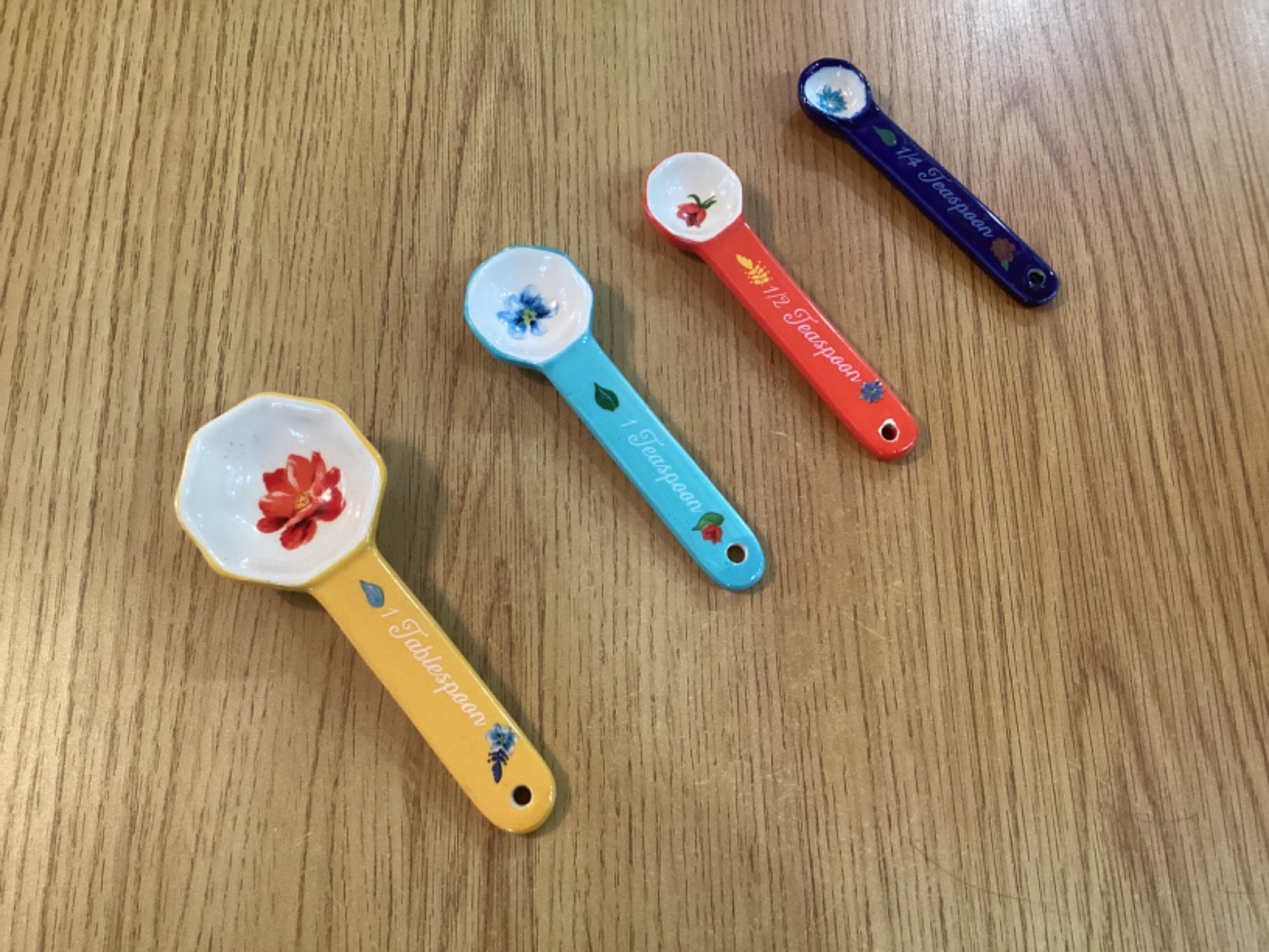 Pioneer Woman Ceramic Measuring Spoons (4) ¼ ½ 1 Tsp 1 Tbsp Floral Multicolor gallery