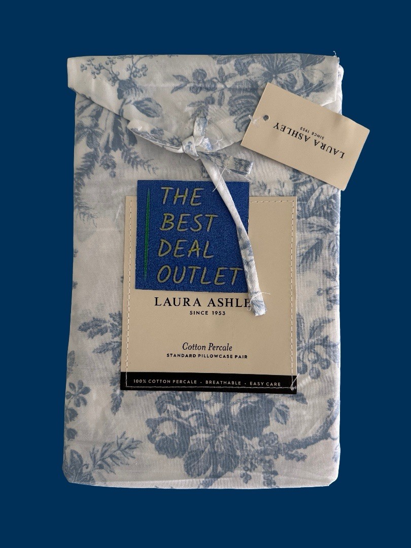 Laura Ashley Standard Queen Pillowcases 2 Pc 100% Cotton Percale Blue Flowers gallery