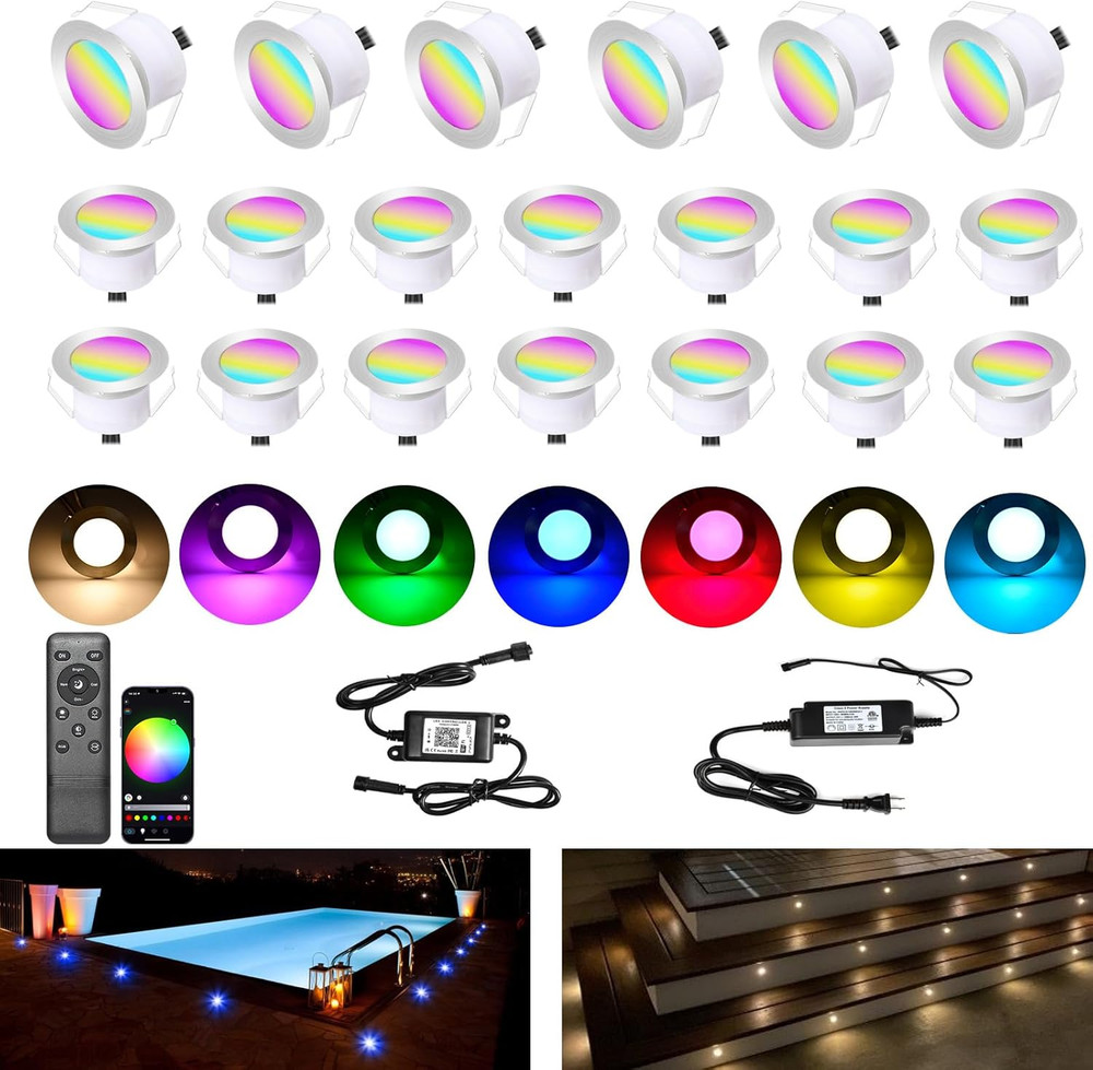 Smart Wifi Control LED Deck Lights Kit - 20 Waterproof RGBW Stair Lights