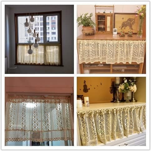 Rustic Boho Curtain Valance for Kitchen Window Farmhouse Handmade Crochet Cur... gallery