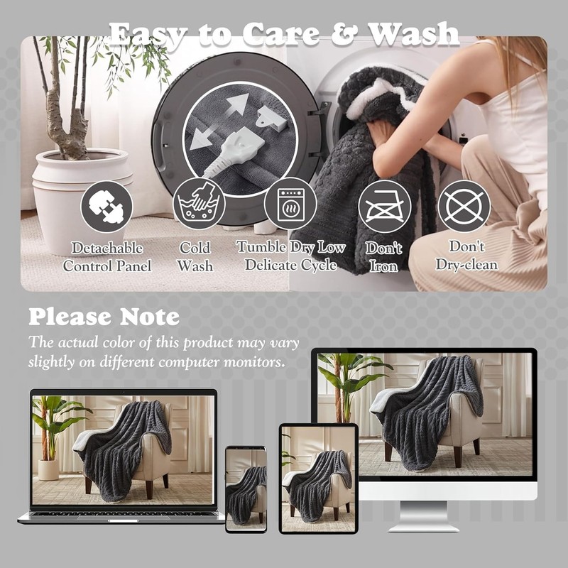 Tufted Heated Blanket Throw Size- Fast Warming with 6 Heat Settings & 4 Hours... gallery