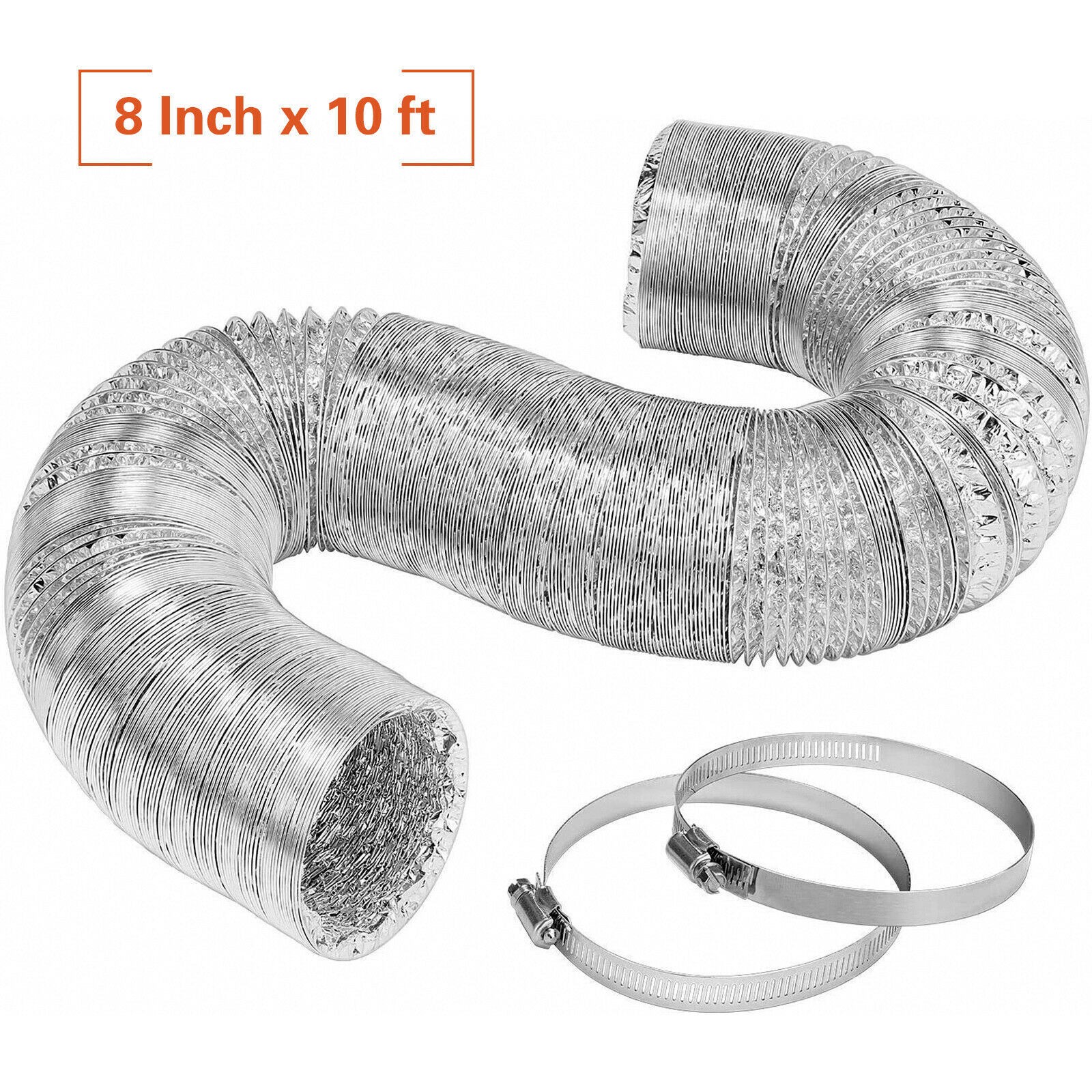 Flexible 8 Inch 10Ft Aluminum Ducting Protection Dryer Vent Hose fr HVAC Exhaust gallery