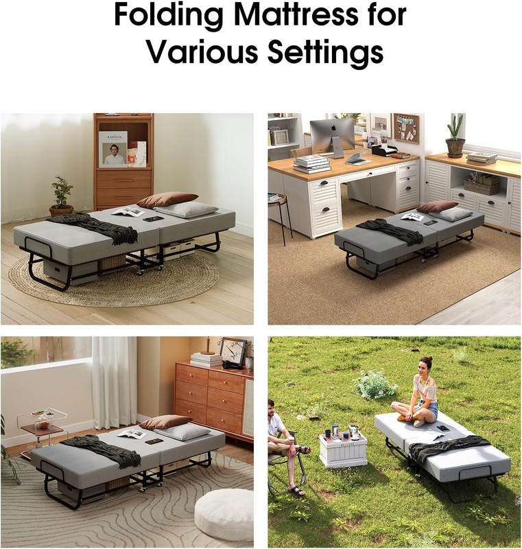 Foldable Rollaway Bed with Memory Foam Mattress & Sturdy Fold Up Metal Frame gallery