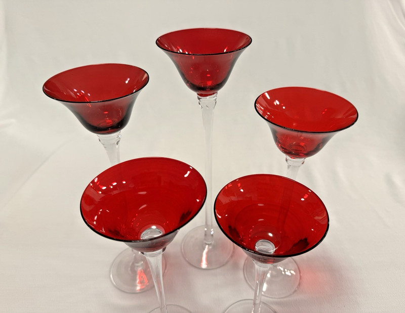 5 Red Long Stem Candle Holders. Sizes 12, 11, 10, 9, and 8 inches. gallery