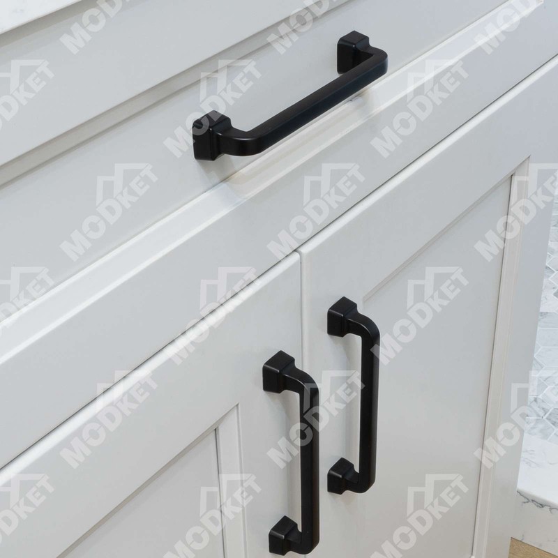 Solid Matte Black Cabinet Handles Pulls Knobs Kitchen Bathroom Drawer Square gallery