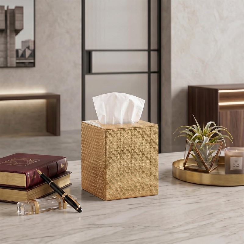 Luxury Gold Plated Rectangular Tissue Holder - 5" Square Design for All Rooms gallery