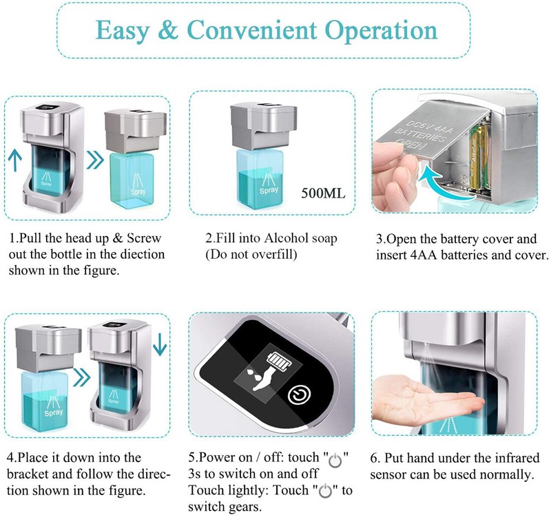 500ML Automatic Alcohol Dispenser Sprayer Bottles Infrared Motion Sensor New gallery